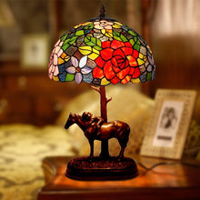 Load image into Gallery viewer, Stained Glass Flower Resin Horse Table Lamp