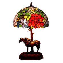 Load image into Gallery viewer, Stained Glass Flower Resin Horse Table Lamp
