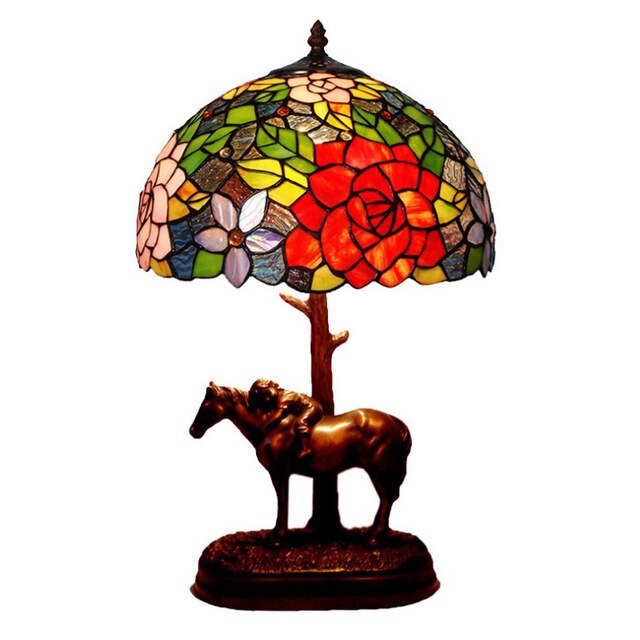 Stained Glass Flower Resin Horse Table Lamp